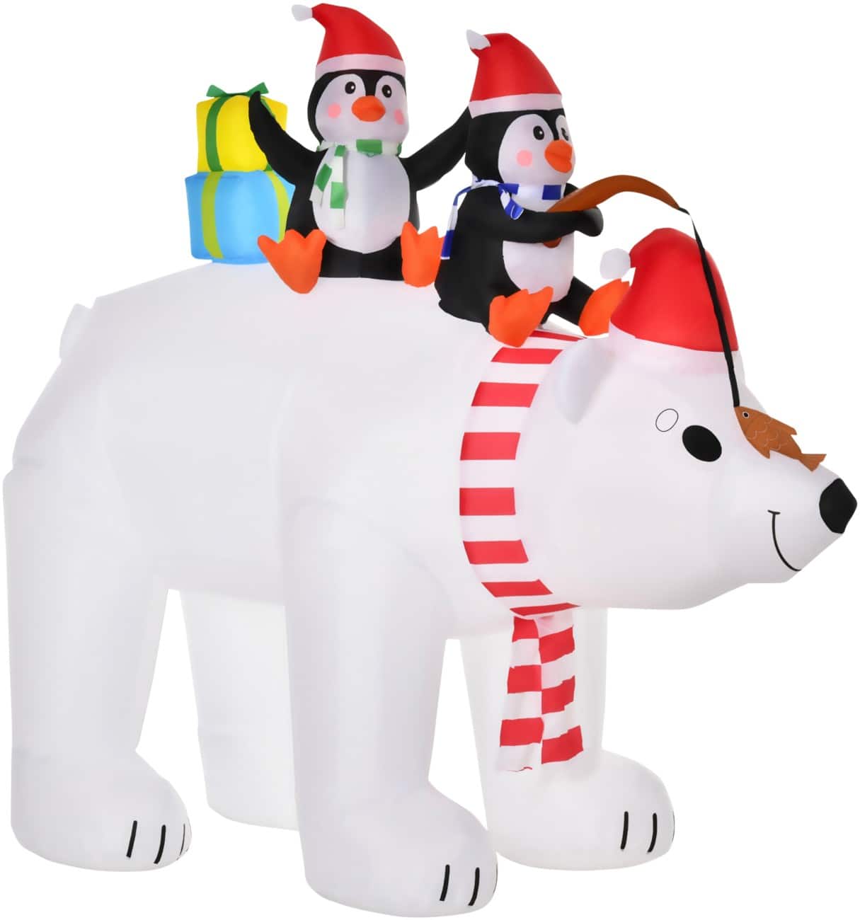 HOMCOM Weihnachtlicher aufblasbarer Eisbär mit Pinguinen Gebläse und LED-Lampen 227 x 113 x 206 cm