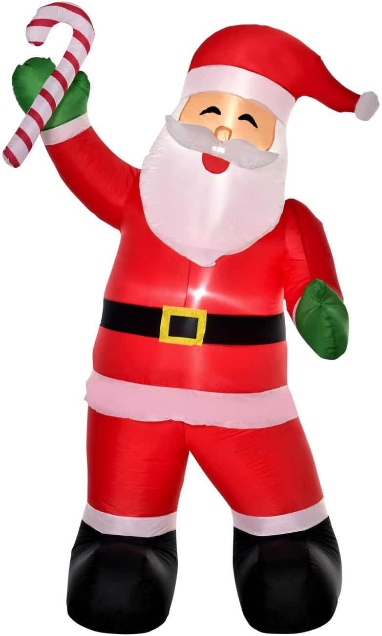 HOMCOM Aufblasbarer Weihnachtsmann mit Zuckerstangen-Gebläse und LED-Lampen 140 x 85 x 250 cm