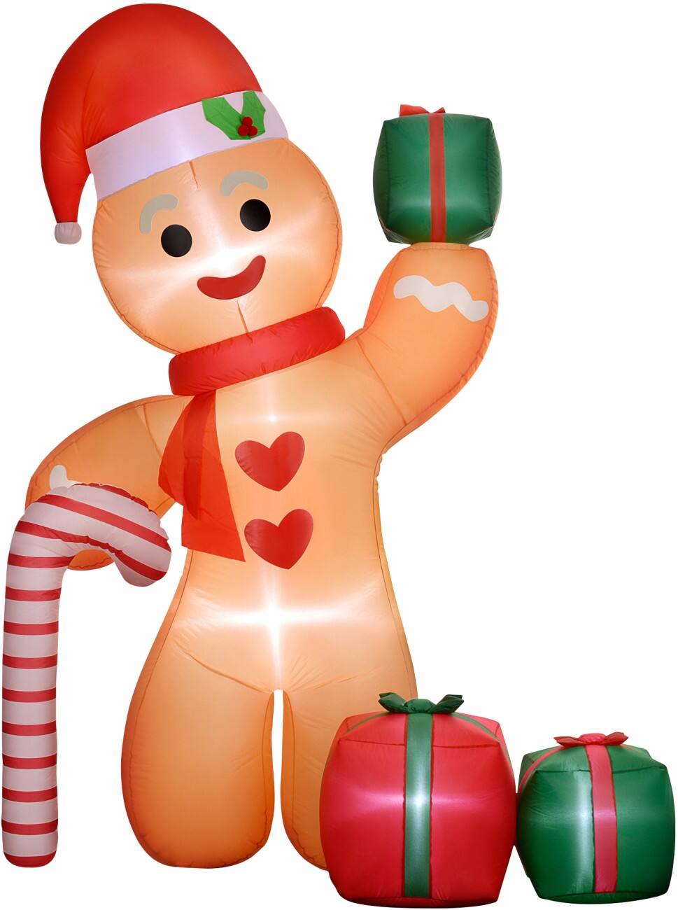 OutSunny Aufblasbarer Weihnachts-Lebkuchenmann mit Zuckerstangen-Gebläse und LED-Lampen 170 x 100 x 245 cm