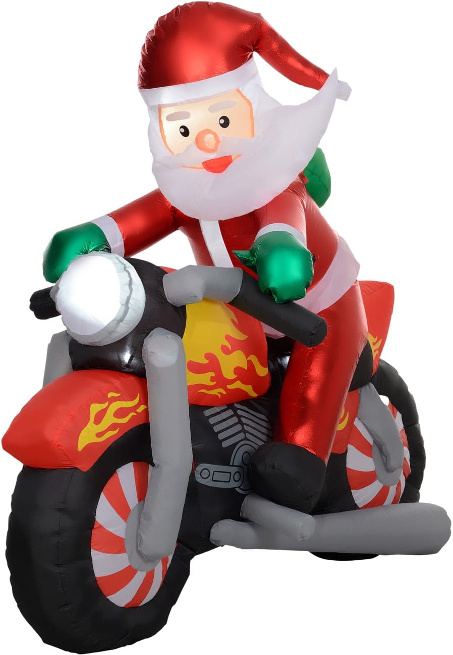 HOMCOM Aufblasbarer Weihnachtsmann auf einem Motorrad mit Gebläse und LED-Lampen 180 x 95 x 170 cm