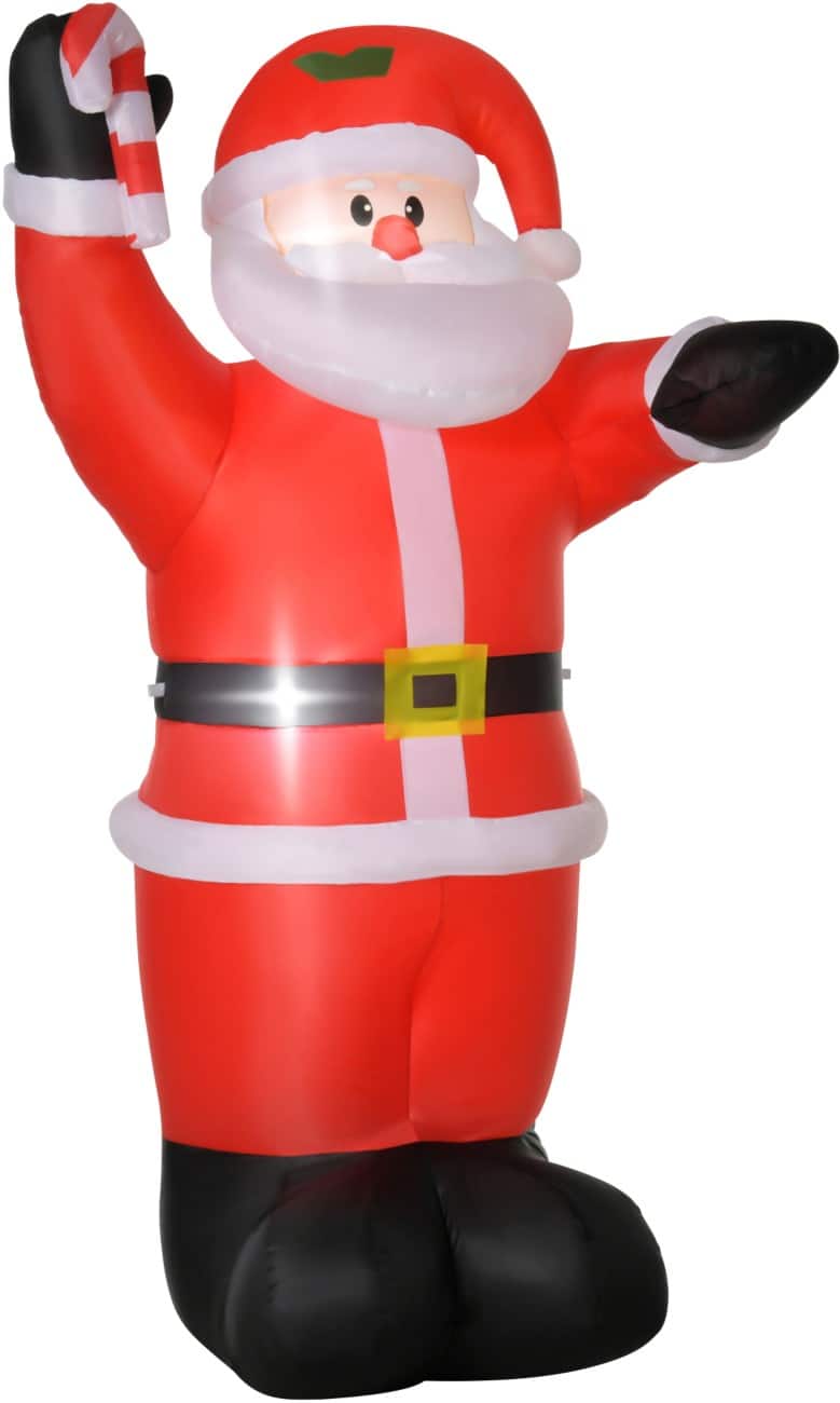 HOMCOM Aufblasbarer Weihnachtsmann mit Zuckerstangen-Gebläse und LED-Lampen 160 x 90 x 240 cm