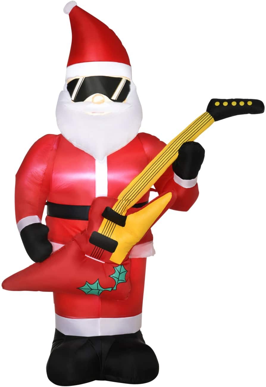 OutSunny Aufblasbarer Weihnachtsmann mit Elektrischer Gitarre Gebläse und LED-Lampen 140 x 75 x 215 cm