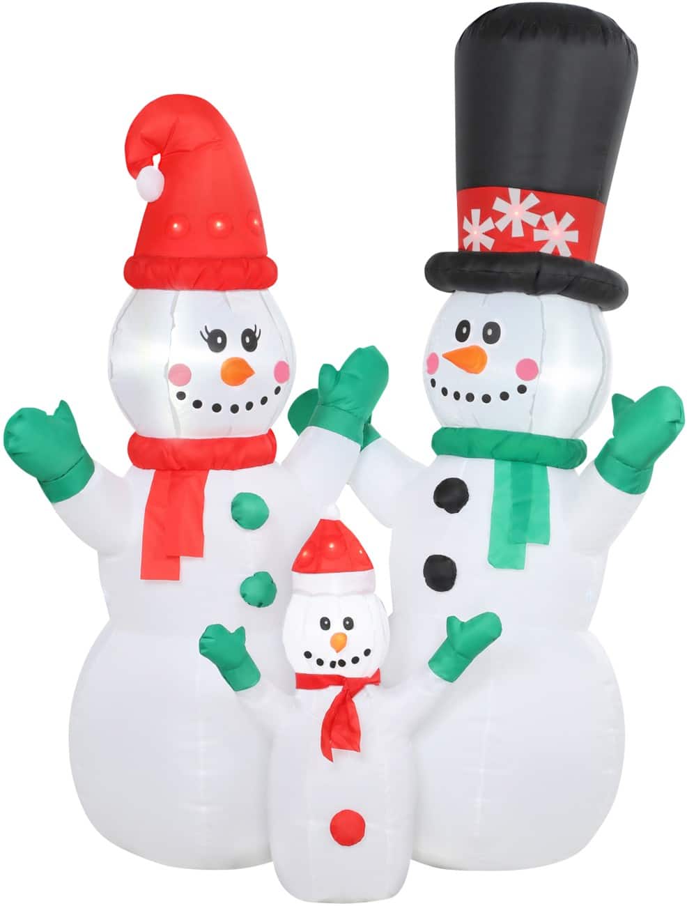 OutSunny Aufblasbare Weihnachts-Schneemannfamilie mit Gebläse und LED-Lampen 165 x 80 x 180 cm