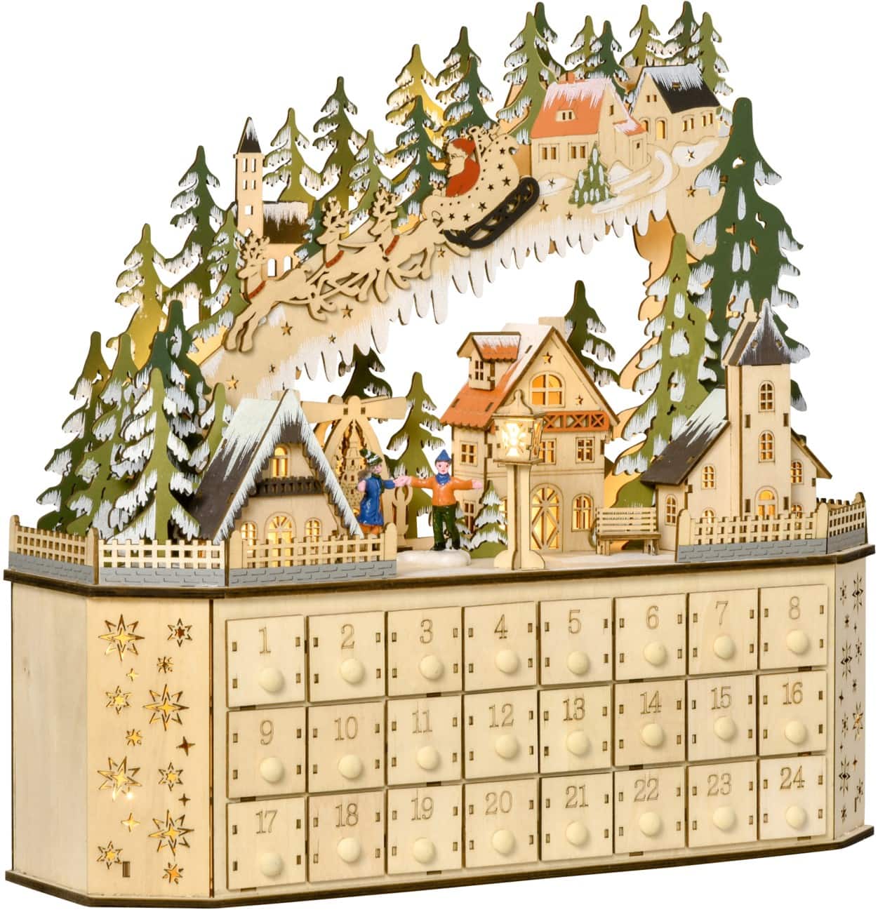 HOMCOM LED-Adventskalender aus Holz 45 x 13 x 43 cm