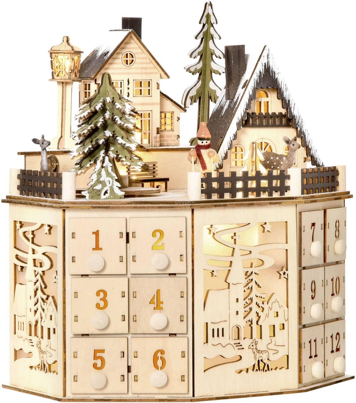 HOMCOM LED-Adventskalender aus Holz 25 x 20 x 29 cm