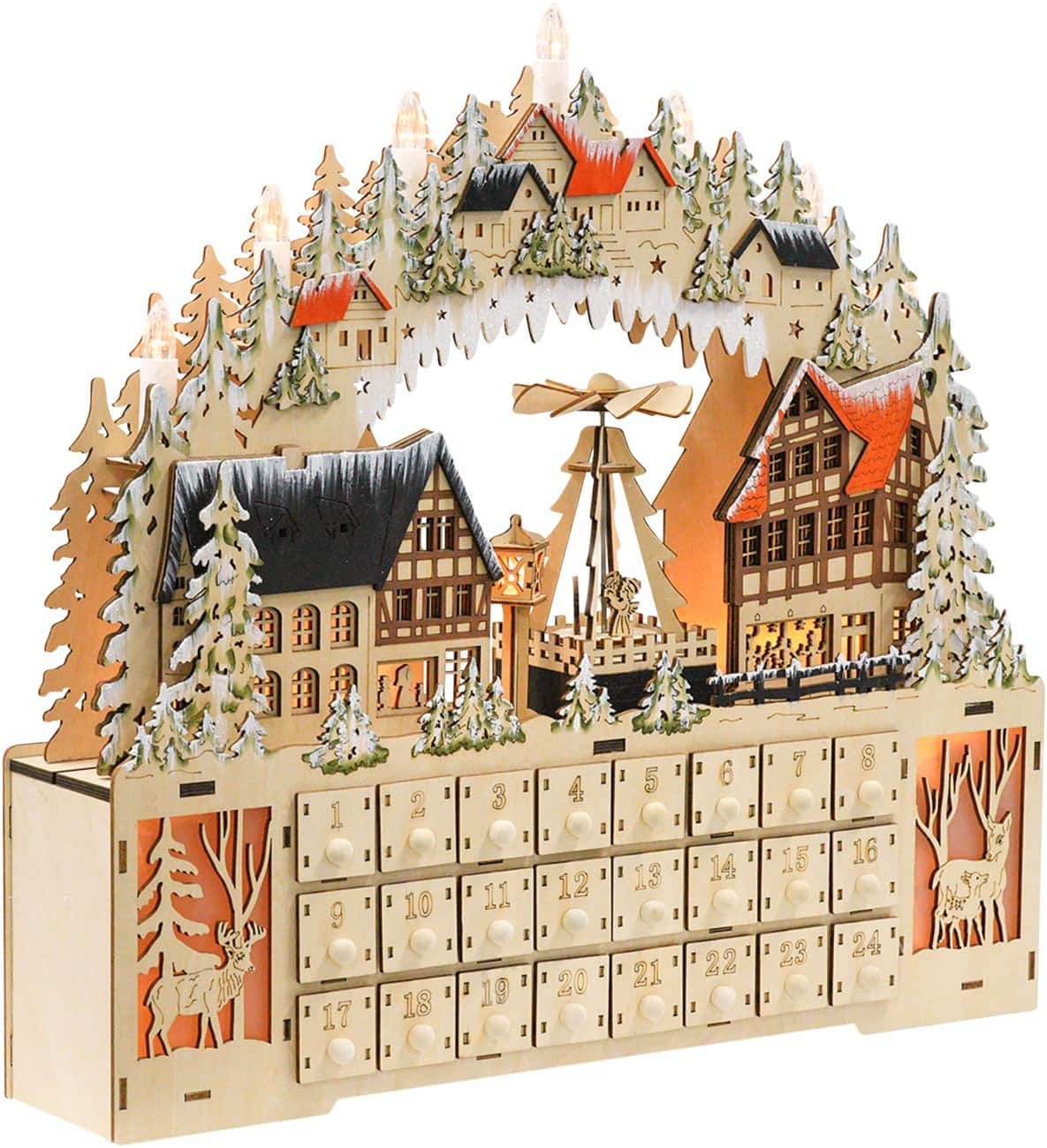 HOMCOM LED-Adventskalender aus Holz 45 x 9 x 42,5 cm