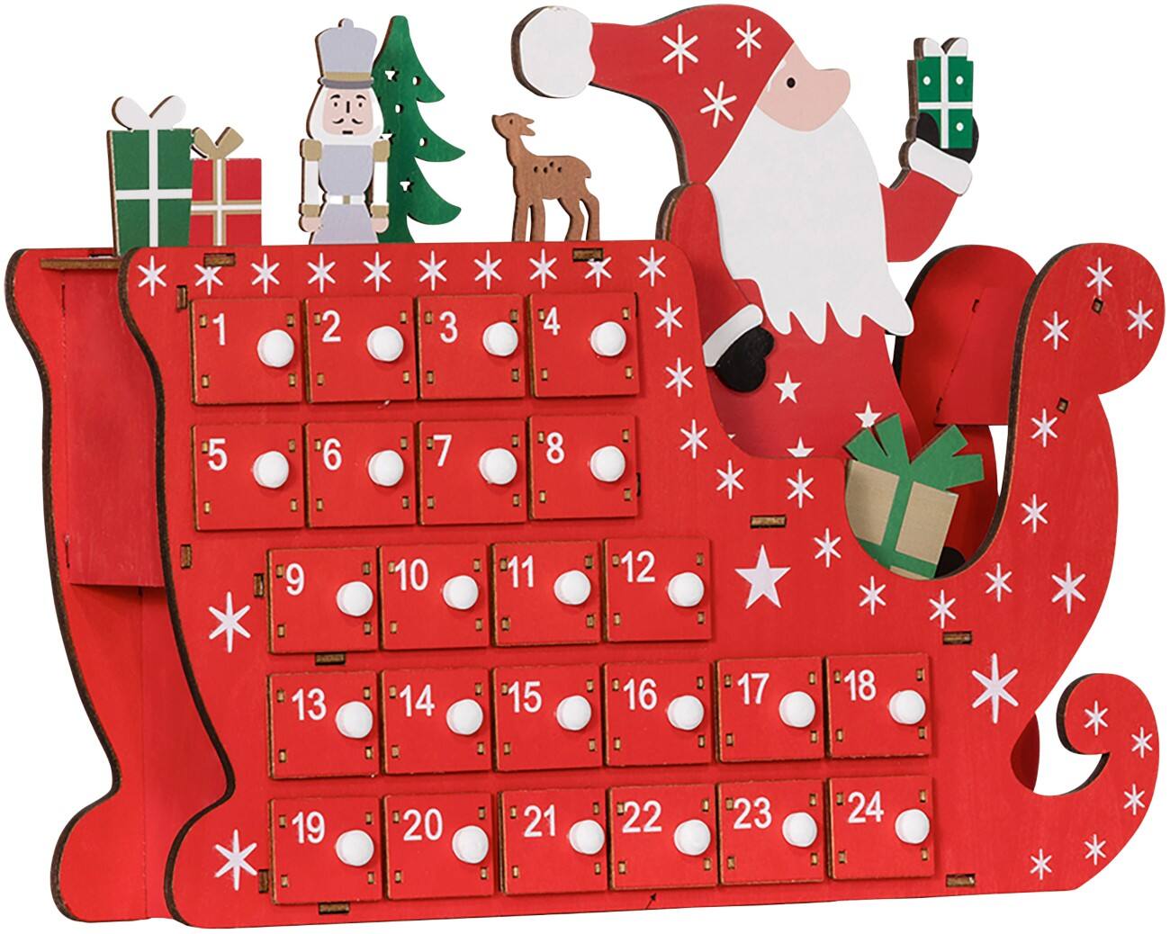 HOMCOM Adventskalender Schlitten Rot 22,5 x 8 x 36 cm