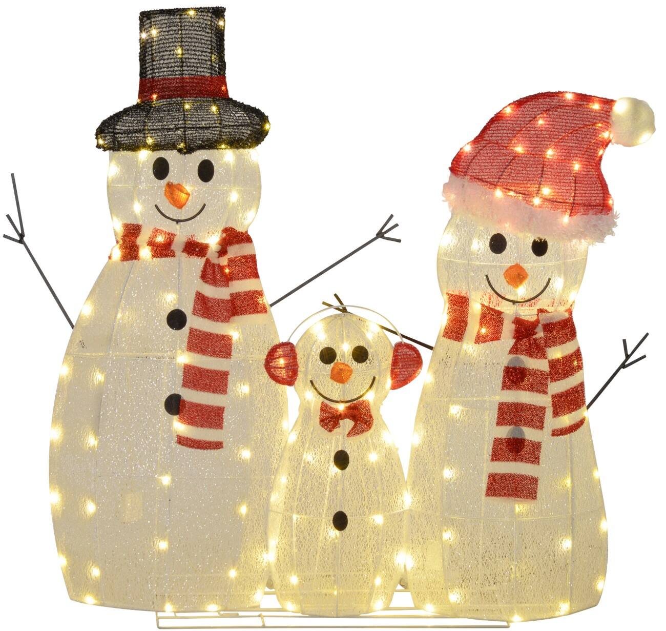OutSunny LED-Leuchtdekoration Schneemann-Familie Weiß 93 cm