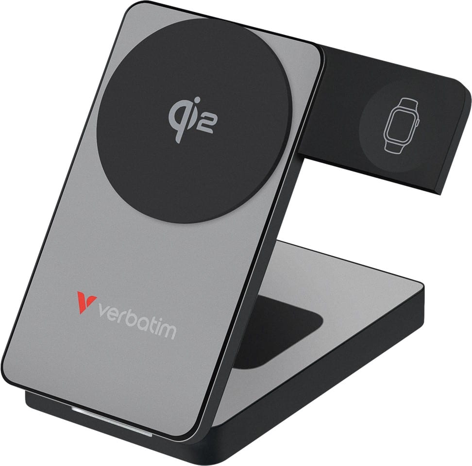 Verbatim Charge 'n Go Qi2 10.000 mAh 3-in-1 magnetische kabellose Powerbank USB-C PD 3.0 30 W Grau 32295