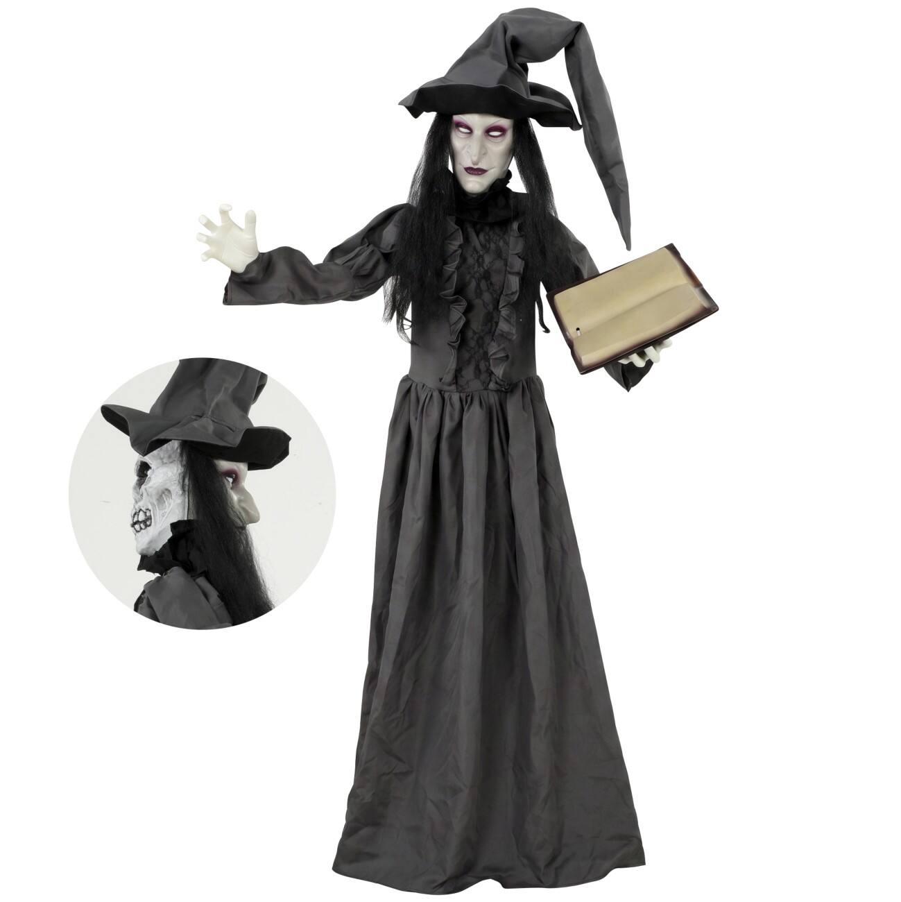 HOMCOM Hexe Halloween-Deko Metall, PL (Polyester) Dunkelgrau 70 L x 18 B x 180 H cm