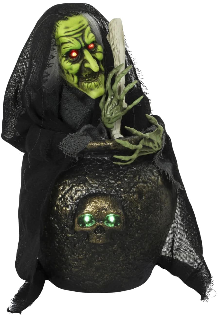 HOMCOM Tischhexe Halloween-Deko Metall, PL (Polyester) Schwarz 27 x 28 x 47 cm