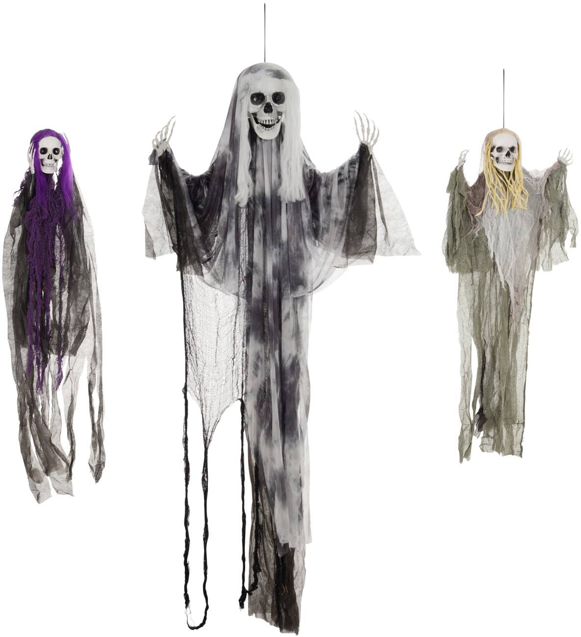 HOMCOM Skelett-Geist Halloween-Deko PL (Polyester), Stahl Mehrfarbig 60 L x 17 B x 200 H cm, 3er-Pack