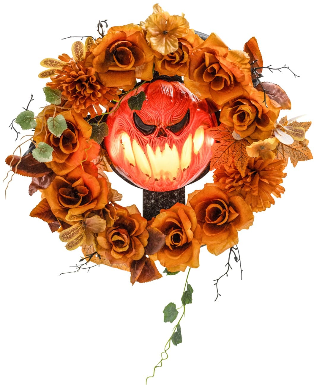 OutSunny Hängender Kürbis-Kranz Halloween-Deko PL (Polyester), Stahl Orange, 44 L x 9 B x 44 H cm