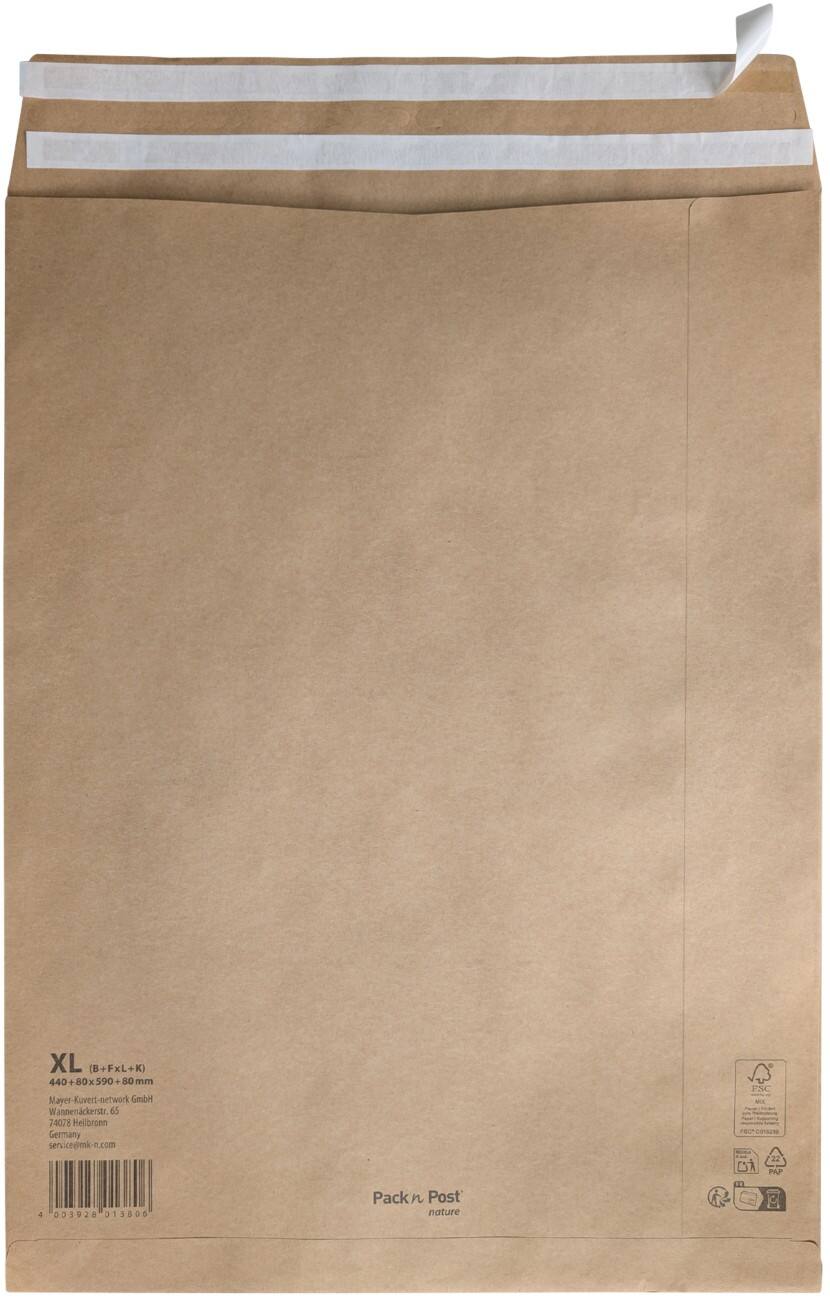 Gusset Versandtasche Abziehstreifen Braun Blanko 90 g/m² 150 Stück