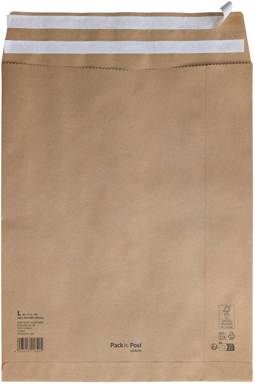 Gusset Versandtasche Abziehstreifen Braun Blanko 90 g/m² 2000 Stück