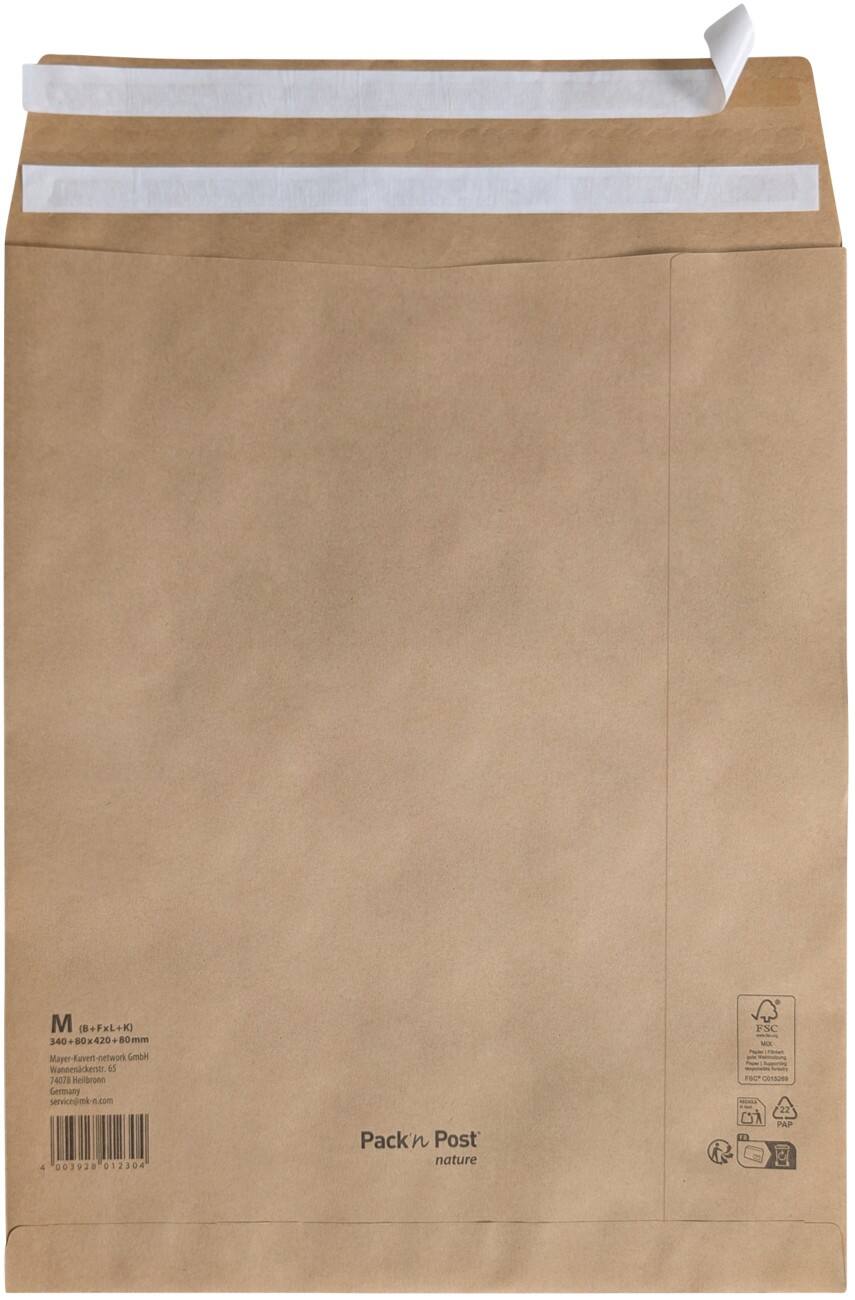 Gusset B4 Versandtasche Abziehstreifen Braun Blanko 90 g/m² 250 Stück