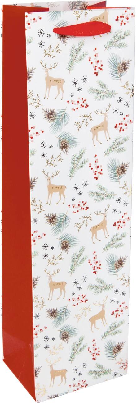 Sigel Geschenktasche für Flasche Weihnachten Weiß Karton, Kunststoff 10 x 35 x 8 cm 5 Stück