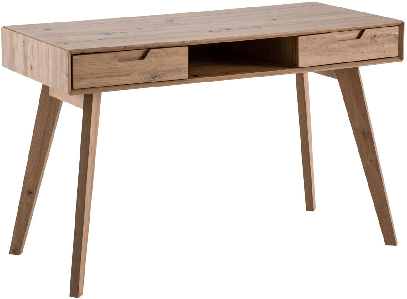 WOHNLING Schreibtisch Rechteckig Braun Eiche 4 Beine 2 Schubladen 1,200 (B) x 550 (T) x 770 (H) mm MDF (Mitteldichte Faserplatte)