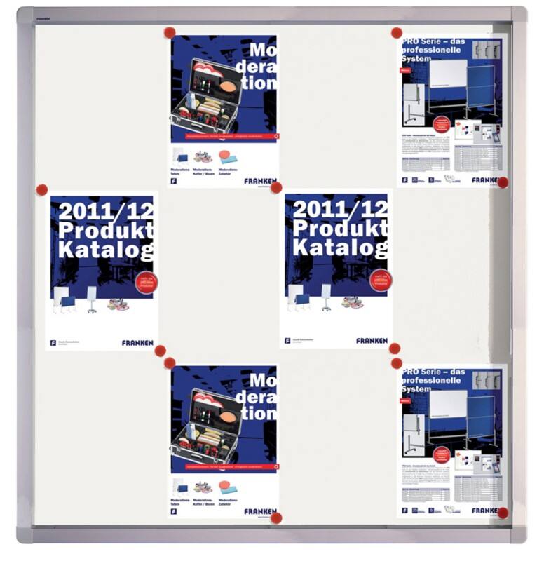 FRANKEN Premiumline 12 x A4 Abschließbarer Schaukasten Wandmontage Silber Nicht klebend 98 (B) x 4,5 (T) x 101,1 (H) cm