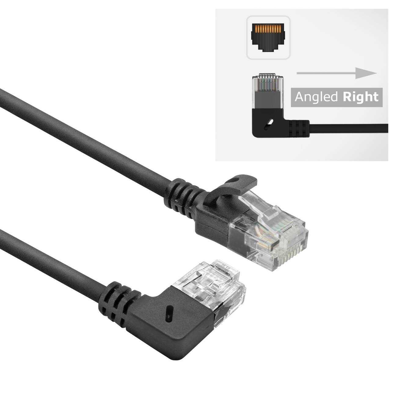 ACT Slimline Netzwerkkabel U/UTP CAT6A LSZH RJ45 Gewinkelt Unten Zu Gerade 0,25 m Schwarz