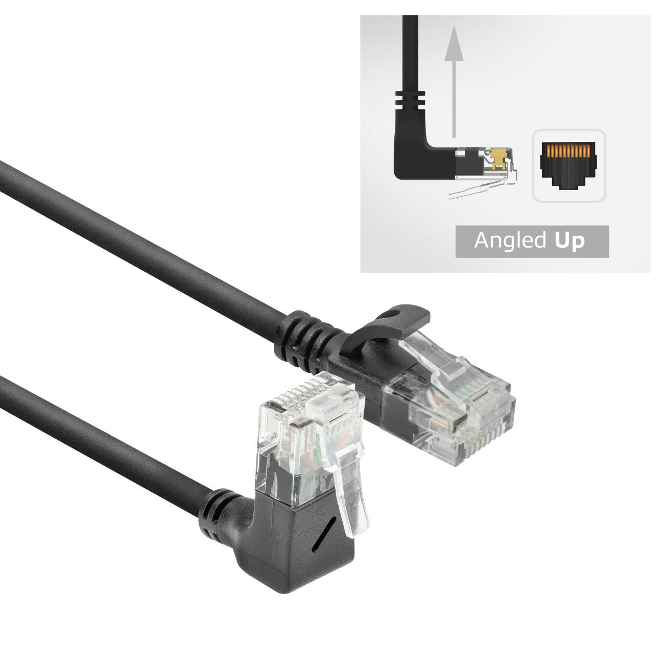 ACT Slimline Netzwerkkabel U/UTP CAT6A LSZH RJ45 Gewinkelt Oben Zu Gerade 1,5 m Schwarz