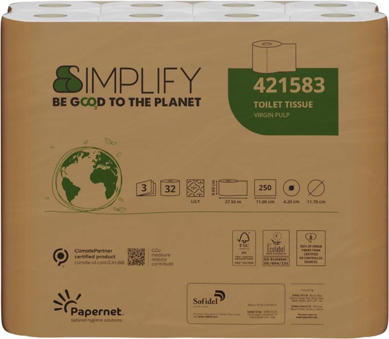 Papernet Simplify Toilettenpapier 3-lagig Weiß 32 Stück à 250 Blatt
