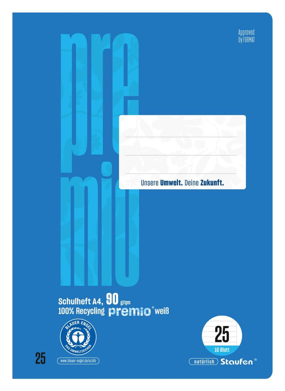 Premio Schulheft Lin25 DIN A4 16 Blatt  90 g/m² Blau 9 mm Liniert mit Rand
