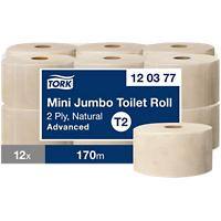 Tork Mini Jumbo Toilettenpapier T2 2-lagig Naturfarben 12 Rollen mit 170 m