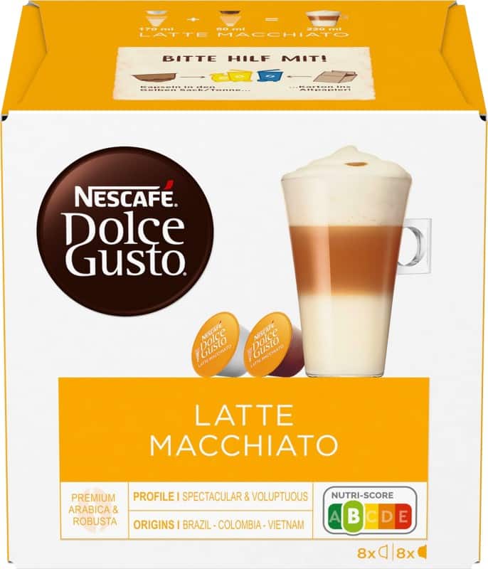 Nescafã‰ dolce gusto kaffeekapseln latte macchiato 16 stã¼ck ã  11. 45 g