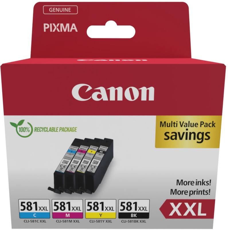 Canon CLI-581XX Tintenpatrone 1998C007 Schwarz, Cyan, Magenta, Gelb Multipack 4 Stück