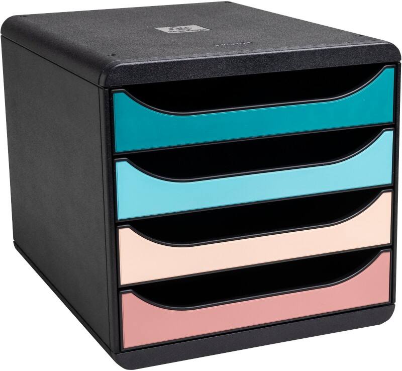 Exacompta Skandi Schubladenboxen PS (Polystyrol) Färbig sortiert, Schwarz 4 Schübe 27,8 x 34,7 x 26,7 cm A4 maxi