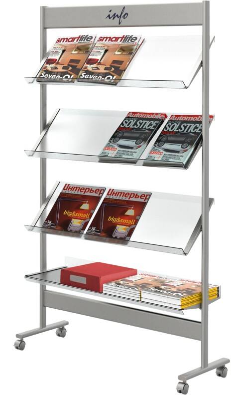 Kerkmann A4 Prospektständer Silber 42635614 910 (B) x 350 (T) x 1.600 (H) mm