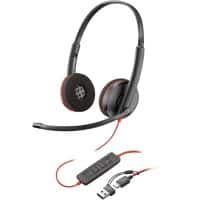 poly Blackwire Headset Ohrbügel mit Mikrofon Stereo 3220 Schwarz