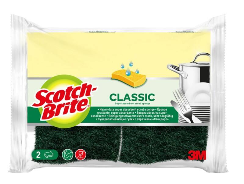 Scotch-Brite Classic Reinigungsschwamm 10,5 x 2,5 x 15 cm Gelb, Grün 2er-Pack