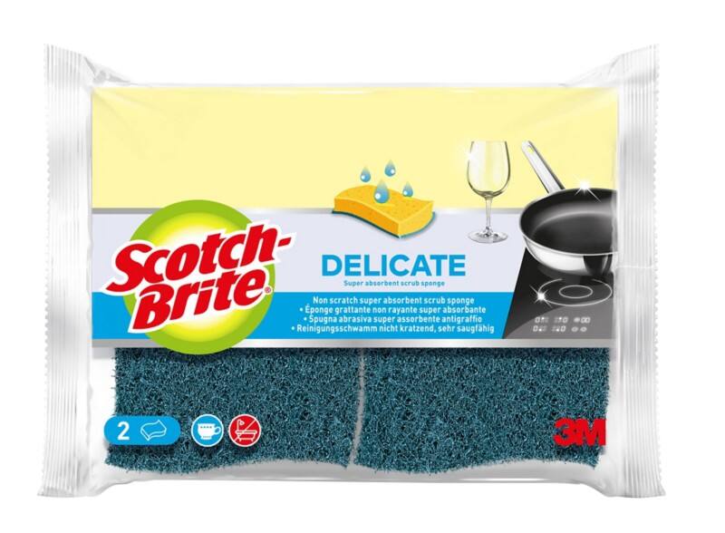 Scotch-Brite Delicate Reinigungsschwamm 10,5 x 2,5 x 15 cm Gelb 2er-Pack