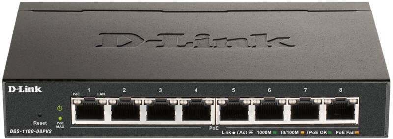 D-Link Switch DGS-1100-08PV2 Managed L2/L3 Gigabit Ethernet (10/100/1000) Power over Ethernet (PoE) Schwarz