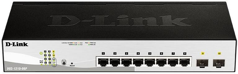 D-Link Ethernet Switch DGS-1210-08P Managed L2 Gigabit (10/100/1000) Power over Ethernet (PoE) Schwarz
