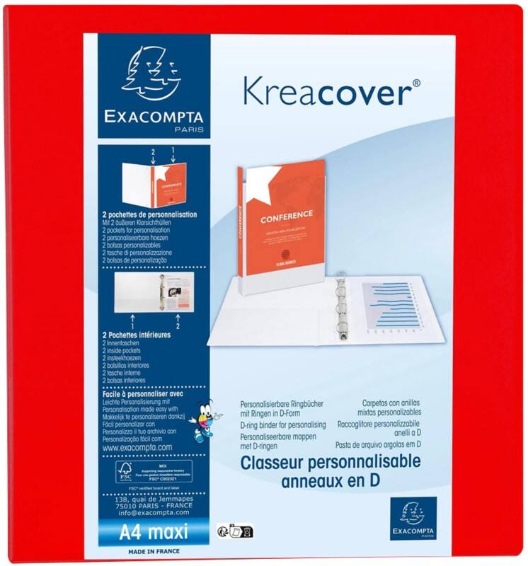 Exacompta Kreacover 60 mm Ringbuch Pappkarton, PP (Polypropylen) DIN A4+ 4 Ringe Rot 51845RE 10 Stück