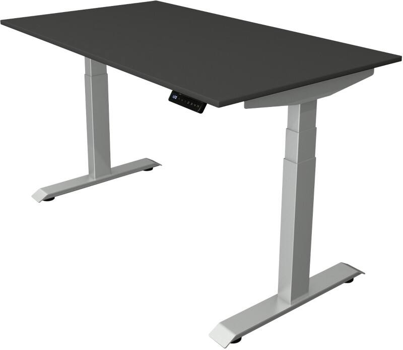 Kerkmann Elektronisch Höhenverstellbar Sitz-Stehschreibtisch Anthrazit T-Fuß 1.400 (B) x 800 (T) x 1.290 (H) mm Metall, Holz