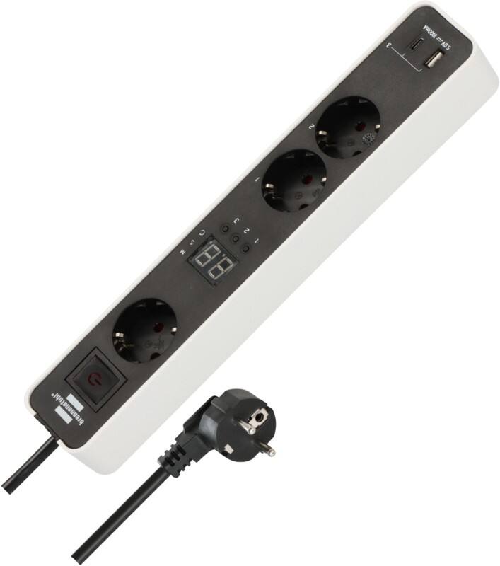 brennenstuhl Ecolor Steckdosenleiste 3-fach mit Countdown-Timer, 1x USB-C, 1x USB-A, 1,5 m Weiß 1153230026
