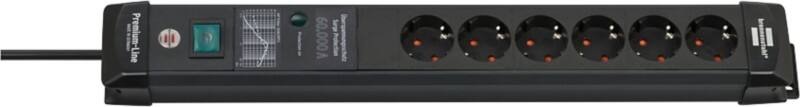 brennenstuhl Premium-Line Steckdosenleiste 6-fach mit Überspannungsschutz bis 60.000 A, 5 m Schwarz 1951160402