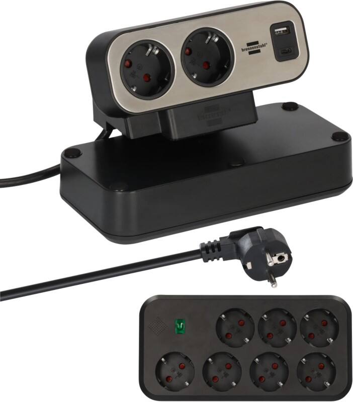 brennenstuhl Estilo Duplex Tisch-Steckdosenleiste 9-fach mit USB-C Power Delivery für Schnellladen, 1x USB-C, 1x USB-A, 2 m Schwarz 1153580210