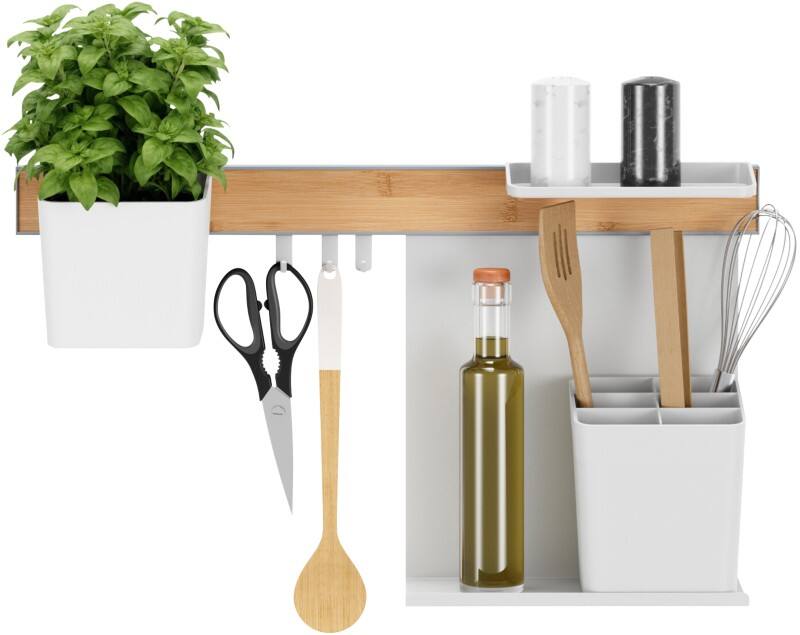 tesa Küchenorganizer Kunststoff, Metall, Bambus Weiß 16,45 x 55,75 x 33,45 cm Set 9-tlg