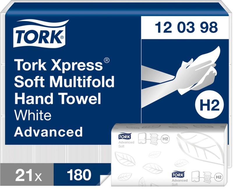 Tork Xpress Advanced  Papierhandtücher H2 M-falz Weiß 2-lagig 120398 21 Stück à 180 Blatt