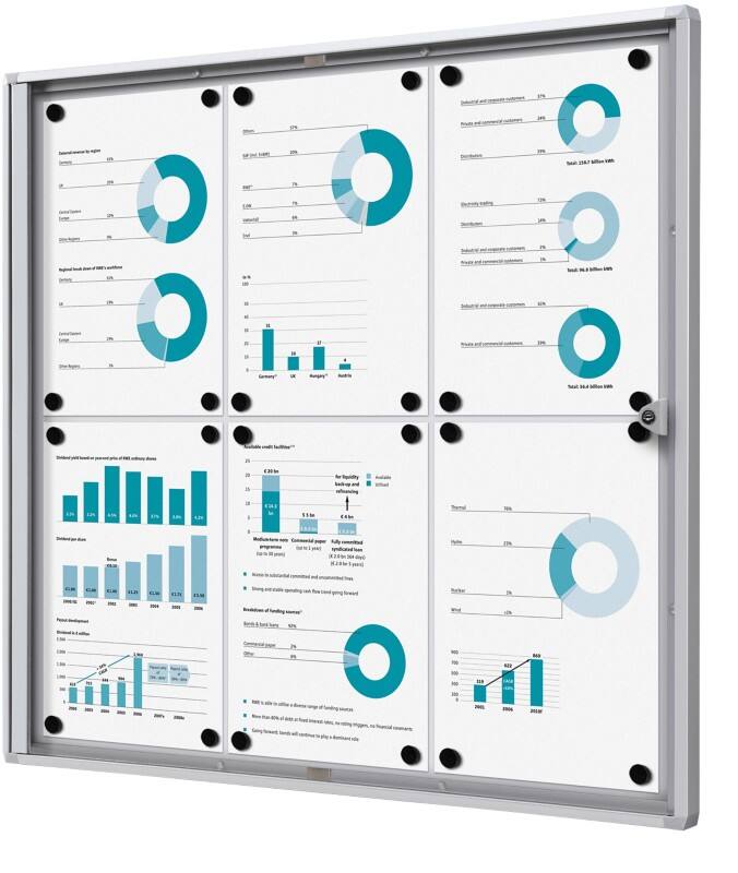 SHOWDOWN Abschließbarer Schaukasten Magnetisch 71,1 (B) x 65,5 (H) cm Silber 6 x DIN A4