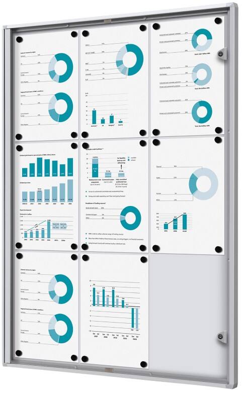 SHOWDOWN Abschließbarer Schaukasten Magnetisch 71,1 (B) x 96,3 (H) cm Silber 9 x DIN A4