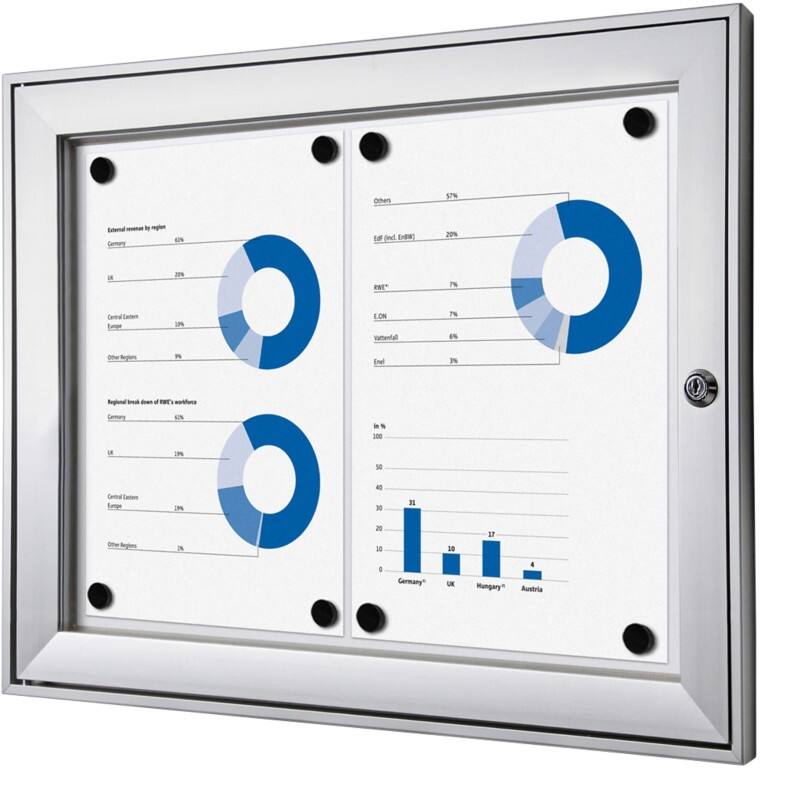 SHOWDOWN Abschließbarer Schaukasten Magnetisch 52,1 (B) x 38,8 (H) cm Silber 2 x DIN A4