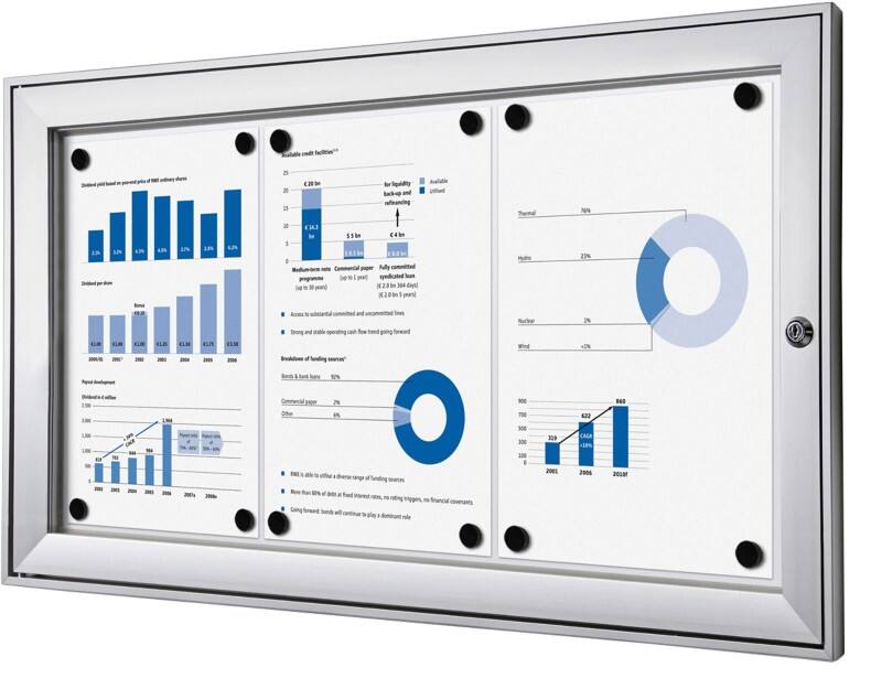 SHOWDOWN Abschließbarer Schaukasten Magnetisch 74,1 (B) x 38,8 (H) cm Silber 3 x DIN A4