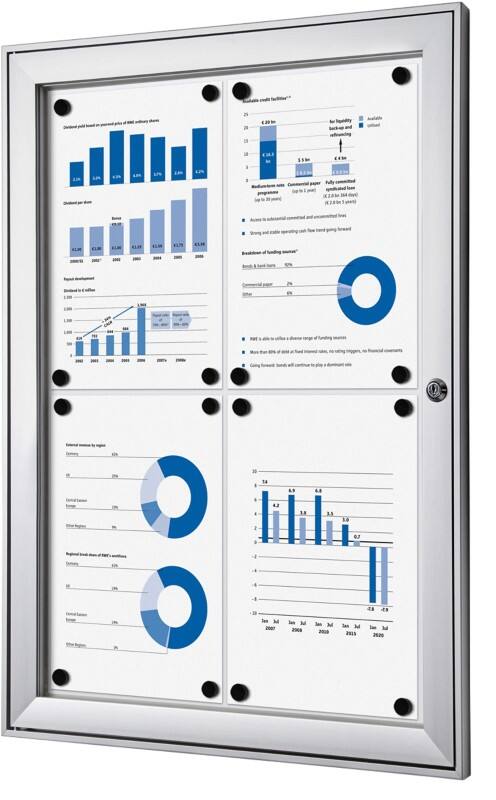 SHOWDOWN Abschließbarer Schaukasten Magnetisch 52,1 (B) x 69,6 (H) cm Silber 4 x DIN A4