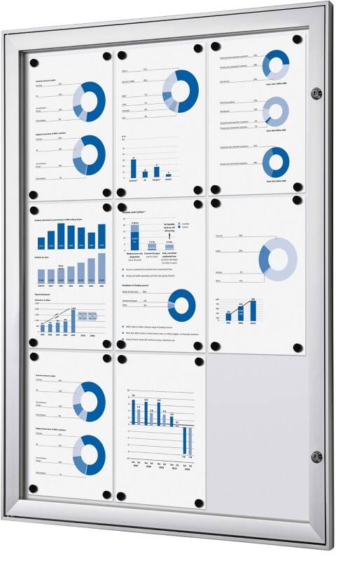 SHOWDOWN Abschließbarer Schaukasten Magnetisch 74,1 (B) x 100,4 (H) cm Silber 9 x DIN A4